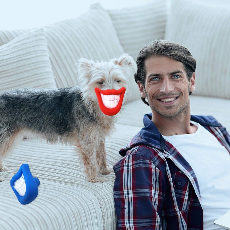 Zelica Smiling Mouth Squeaky Chew Dog Toy | Funny Novelty Chew Toys for Dogs | Red and Blue (2 Pack) - Image 4